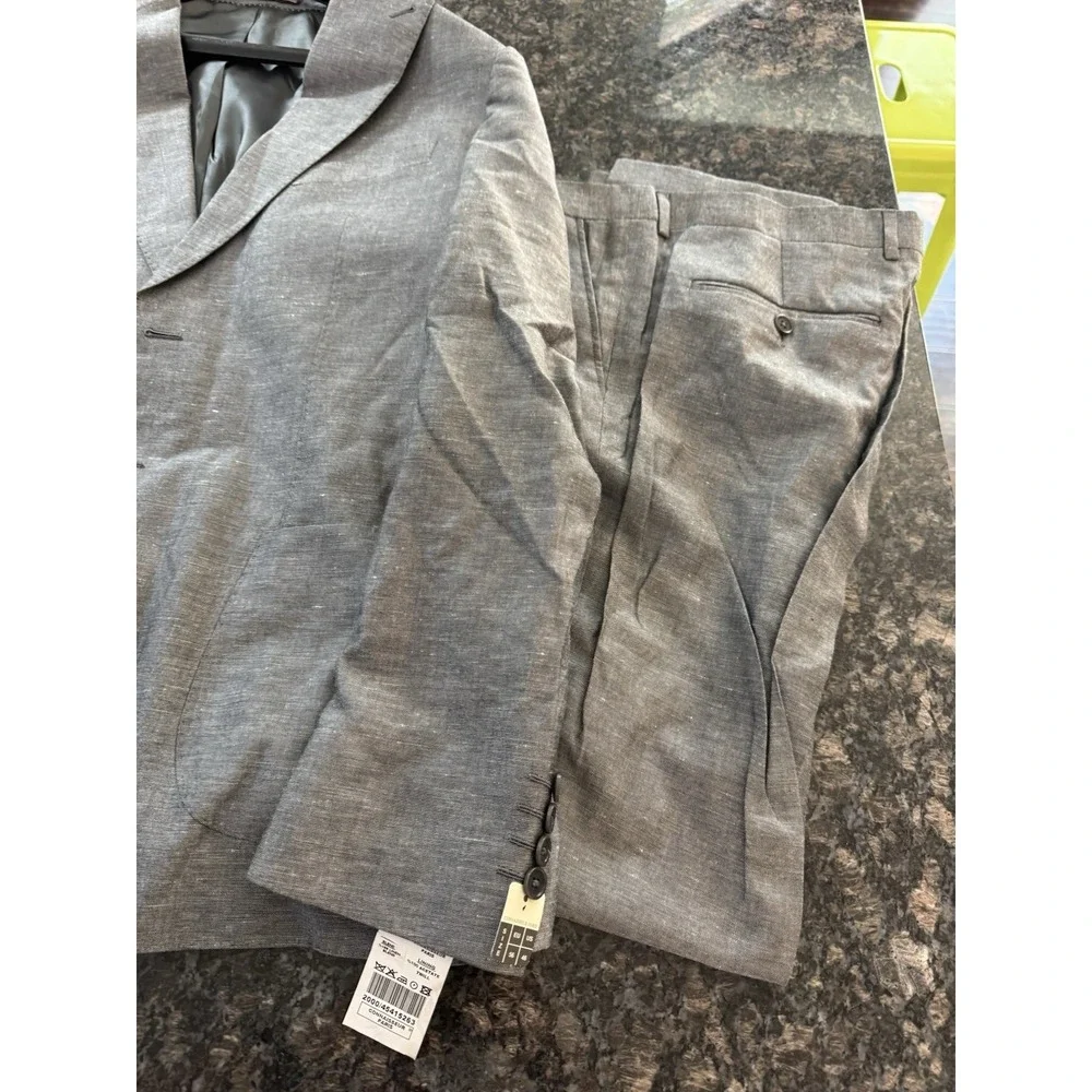 CONNAISSEUR PARIS - GREY 2 PIECE SLIM FIT LINEN‎ SUIT WITH PATCH POCKETS Sz 46